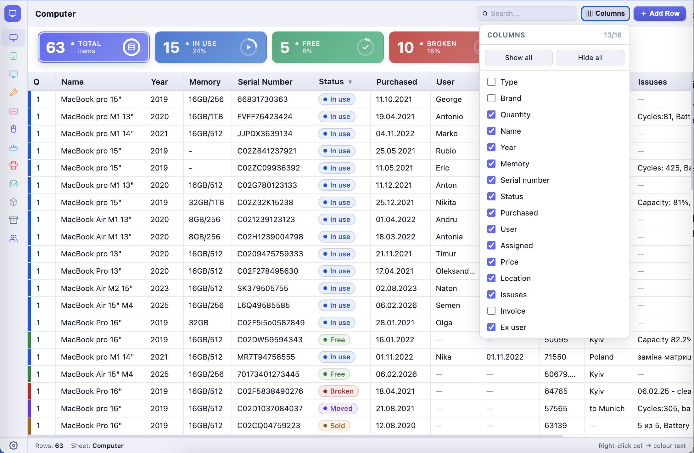 Equipment Tracker app — live preview