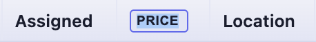 Column headers — Assigned, PRICE (renaming), Location