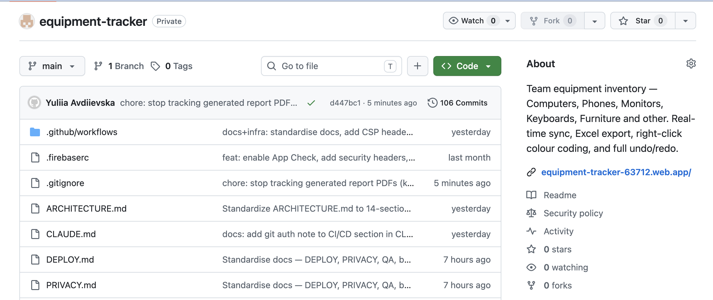 GitHub repo — EquipTrack