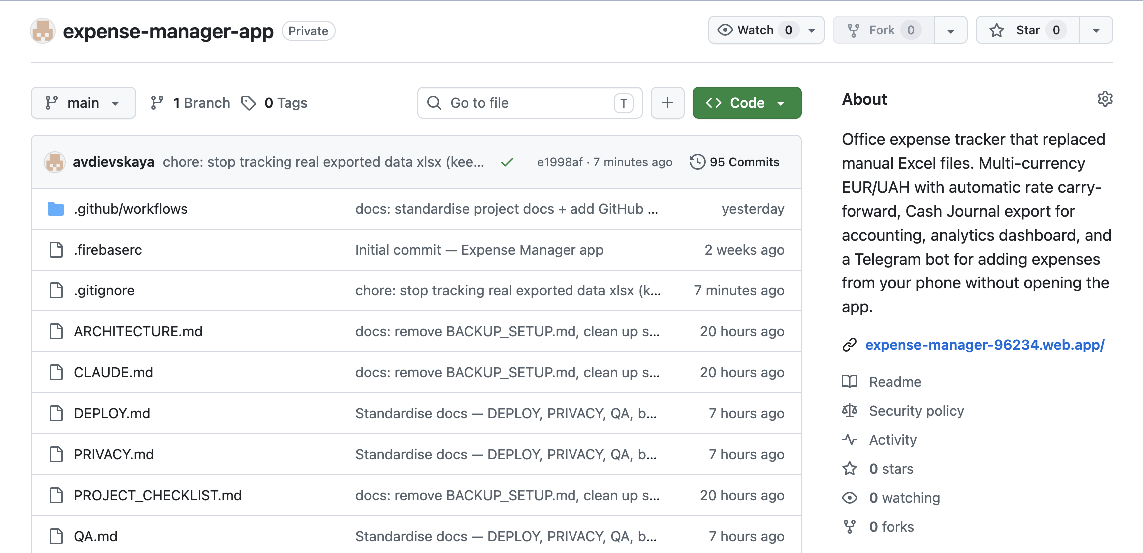 GitHub repo — Expense Manager