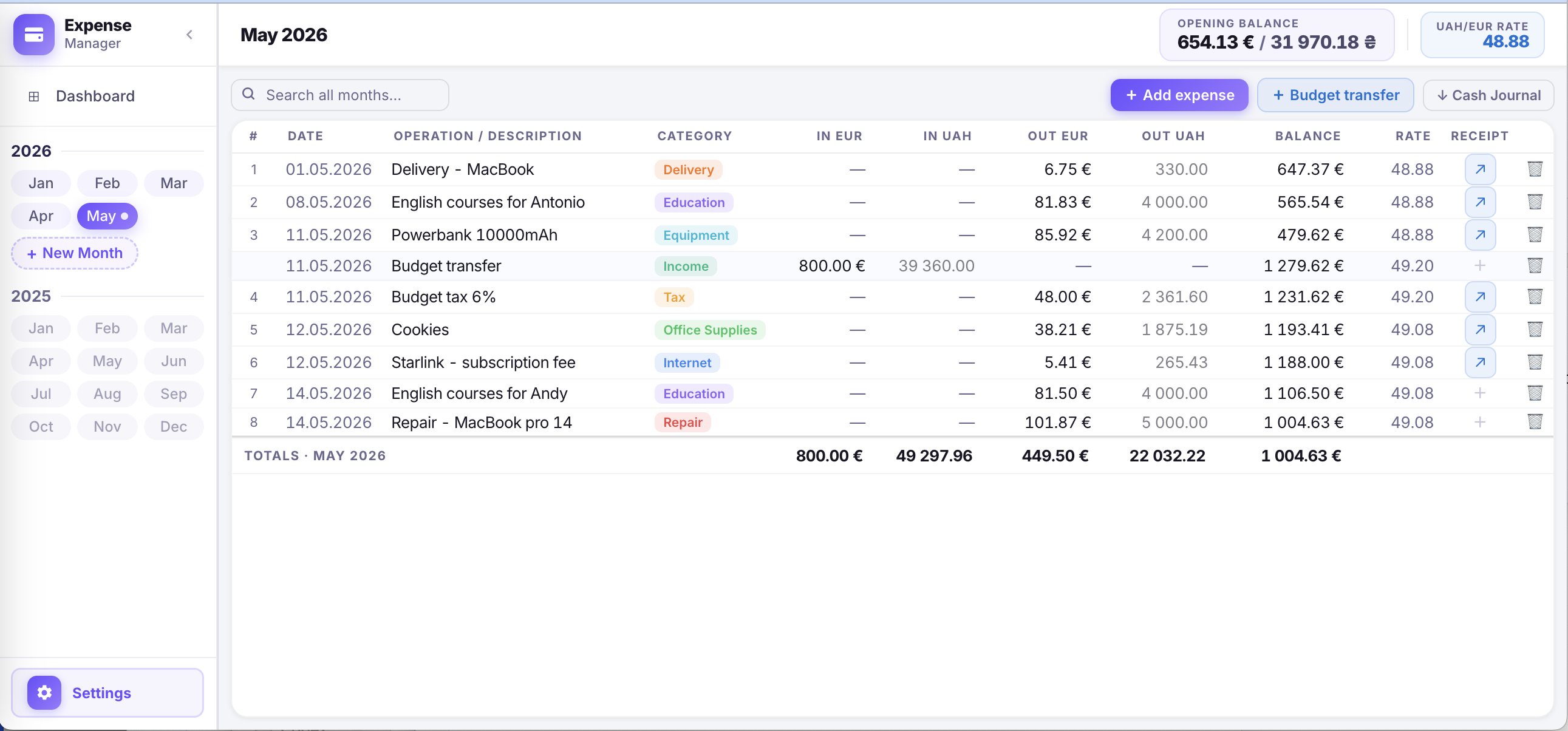 Expense Manager app — live preview